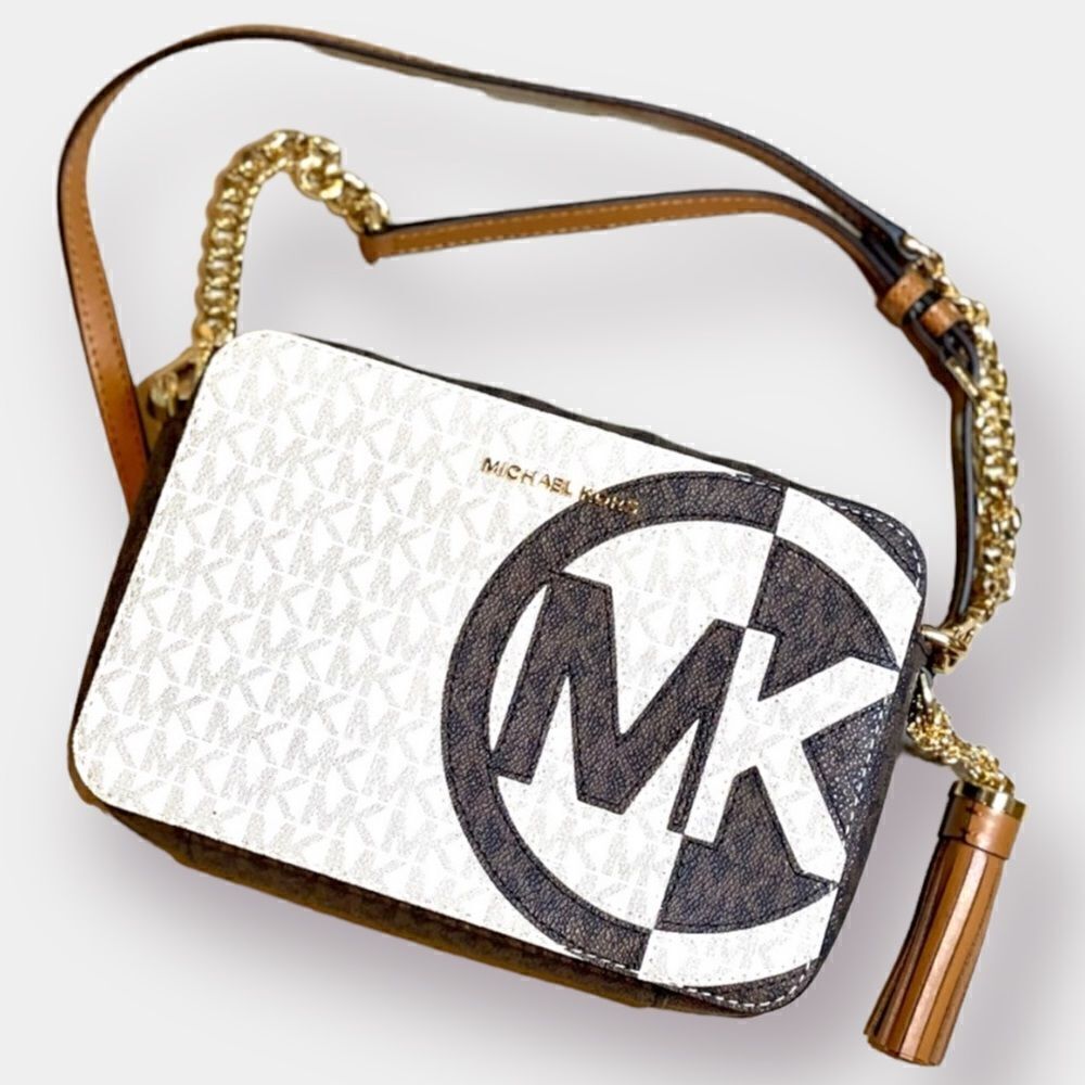 NWT Michael Kors Crossbody Bag Camera Bag Logo Print Canvas Leather Acc… - Picture 1 of 15
